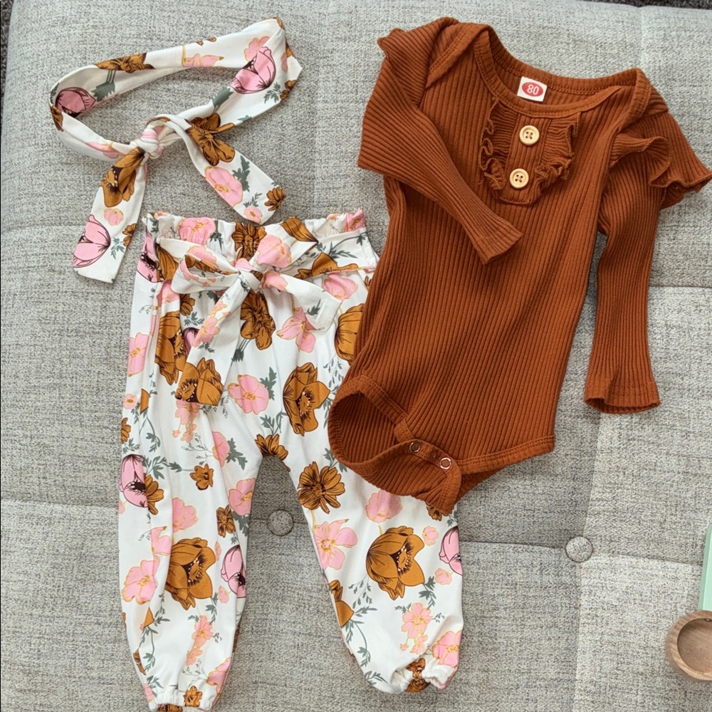 Adorable Kids Rust and Floral 3pc Matching Set